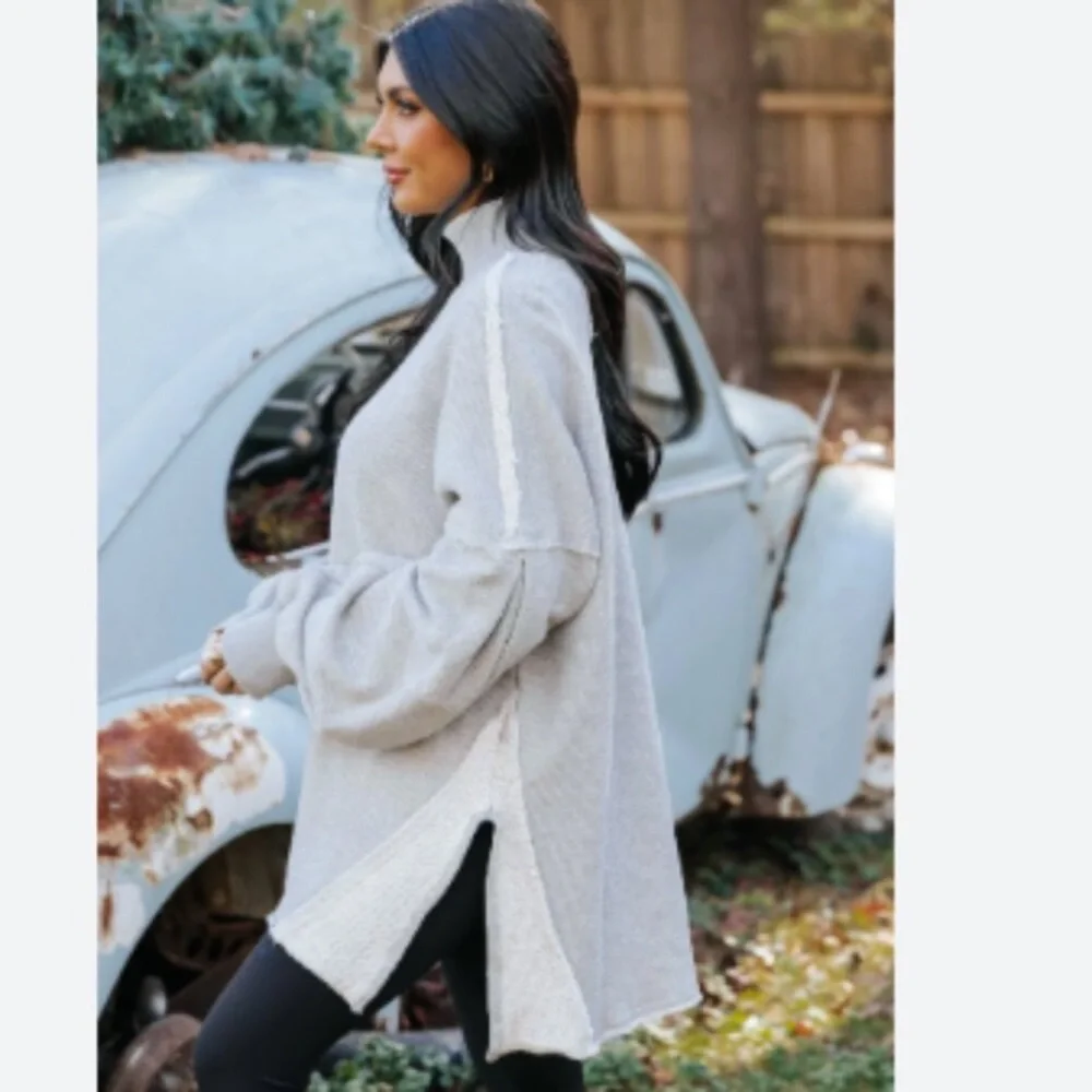 We The Free  Wonderful Pullover Sweater Slouchy Oversized Heather Gray  Large - Picture 2 of 16